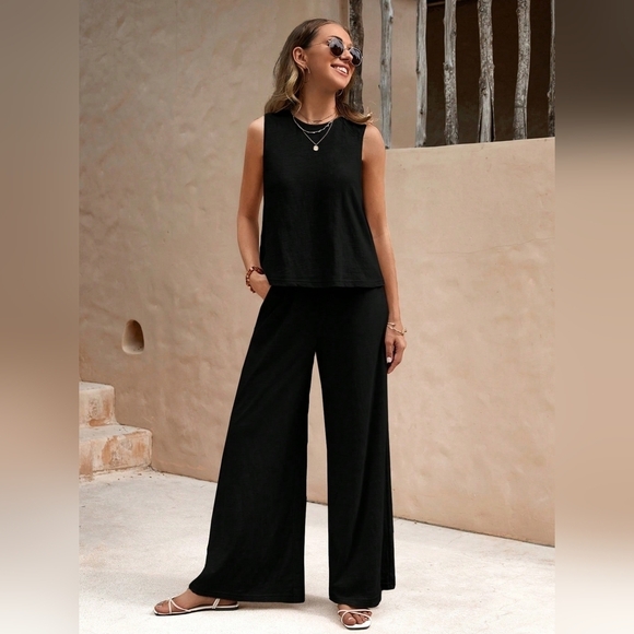 Solid Tank Top & Wide Leg Pants - Picture 4 of 5